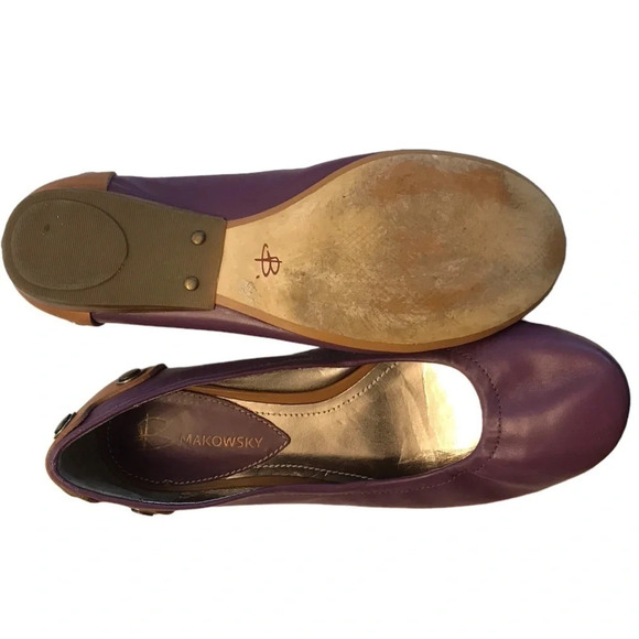 B. Makowsky Remi Leather Slip On Ballet Flats Purple Tan Studded Flat shoes Sz 7 - Picture 7 of 8